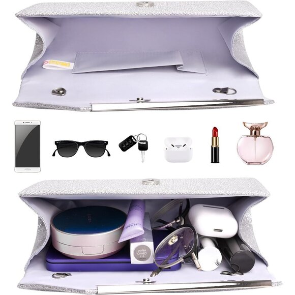 🆕Women Silver Sequin Glitter Evening Bag, Formal Envelope Clutch Purse - Picture 4 of 7